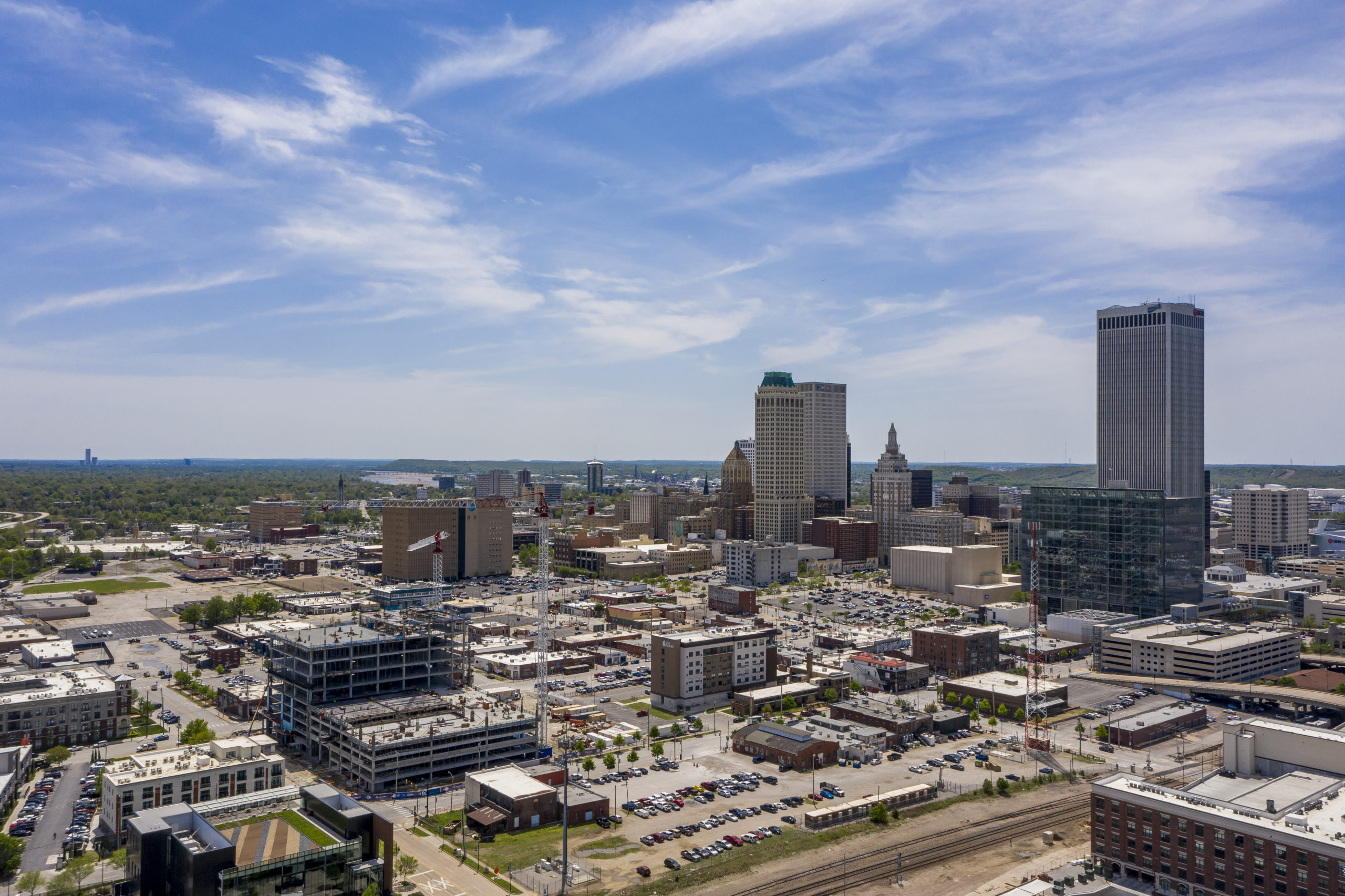 4/25/22 1:43:07 PM — Drone imagery of Tulsa, Oklahoma. Photo by Shane Bevel