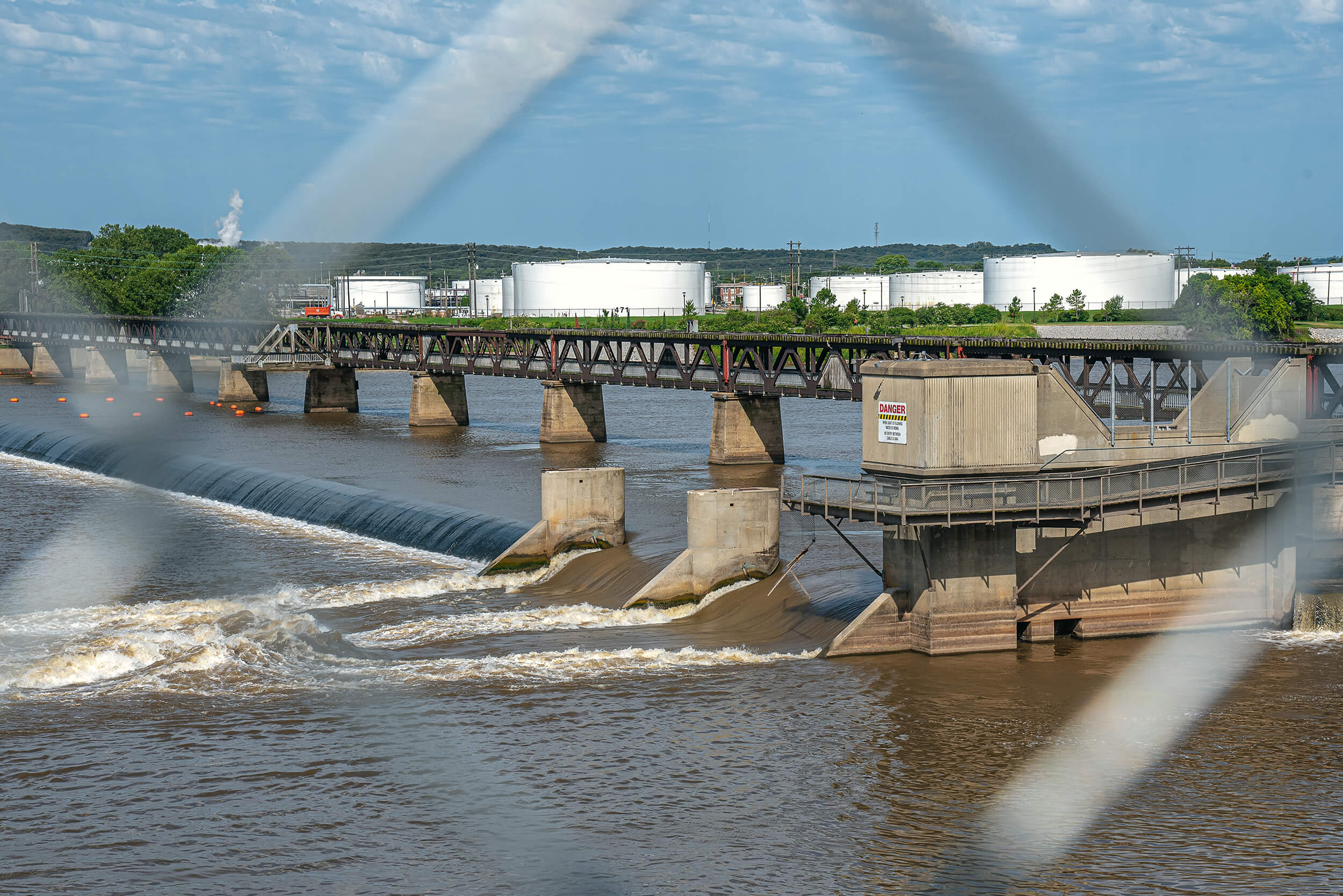 Water gushes through the Zink Dam in Tulsa, OK.